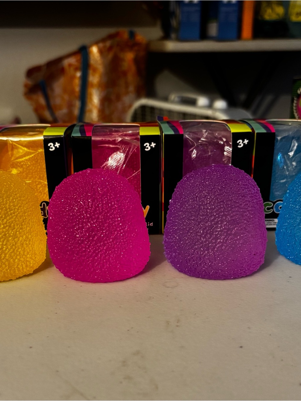 Gum Drop Squeeze Toys Set of 4 Textured  - Yellow, Pink, Purple, Blue